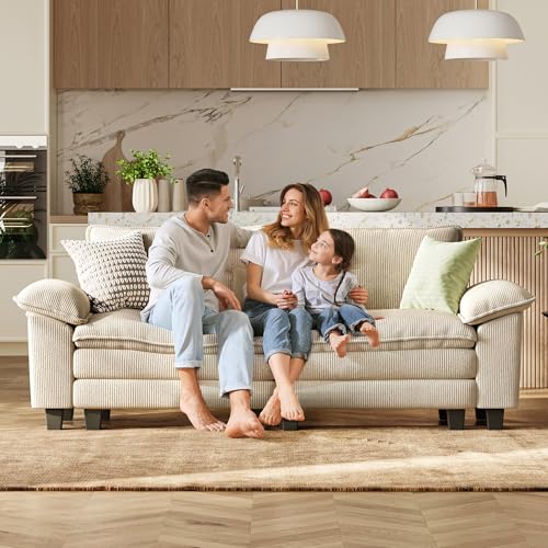Image of LINSY HOME 90 inch Modular Cloud Love Seat Sofa, Corduroy Soft Sectional Couch, Modern Comfy Love Seat, Perfect for Living Room, Apartment, Office, Beige