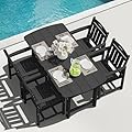 SUUNYN 5-Piece Outdoor Dining Furniture Set with Chairs, All-Weather HDPE Patio Table and 4 Chairs, Umbrella Hole, for Garden Backyard or Deck - Black