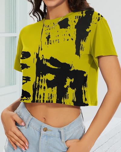 Image of Womens Summer Crop Tops Short Sleeve Round Neck T-Shirts Loose Fit Casual Blouse 2026