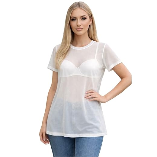 Blusa de Tule com Manga Curta e Sobreposição Safira