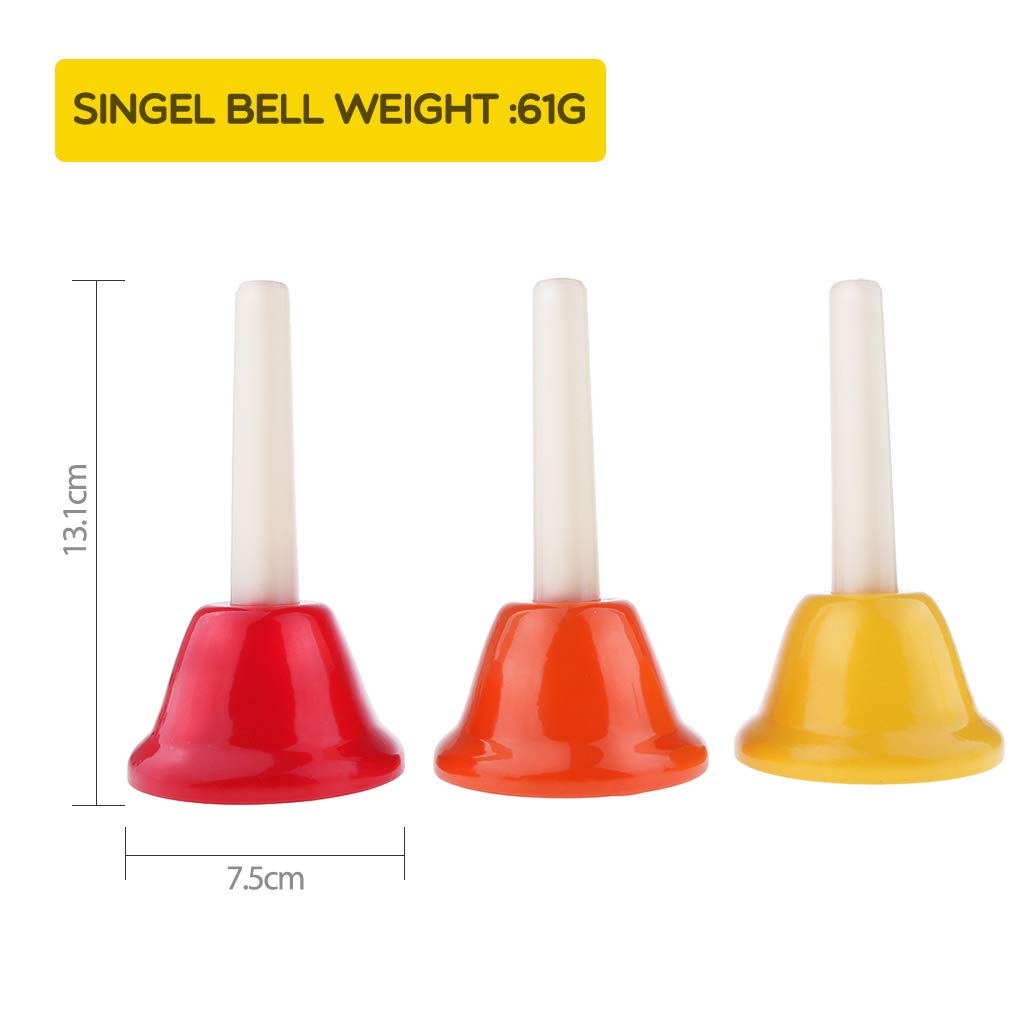 Alnicov Musik Handglocke, Alnicov Rhythmus Band Kinder Spielen Handglocken, 8 Sound, 8 Farben Musikglocke Für Kinder, Senior, Lehrer, Schreibtischglocke Metall Handglocken Set (Ein Satz Von 8 Noten)