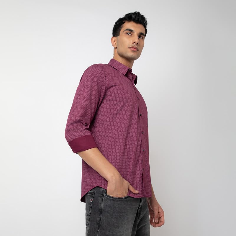 Image of MARK & ALBERT Men's Printed Full Sleeves Regular Fit Shirt Blue | 100% Cotton Stretchable Fabric