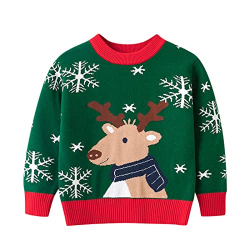 Toddler Boys Girls Christmas Deer Prints Sweater Long Sleeve Warm Knitted Pullover Knitwear Toddler Sweatshirt