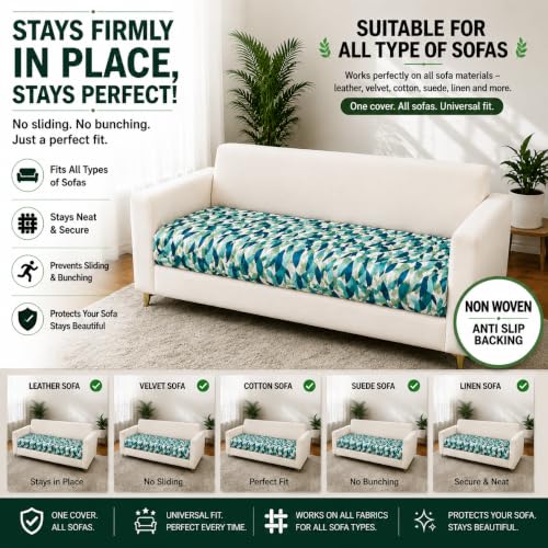 Image of Homerz Premium Printed Quilted Velvet Sofa Slip Cover Protector with Tassels, Sofa Mat, Exact Size, Antislip Cover (Grey Abstract, 5 (3+2) Seater, Half)