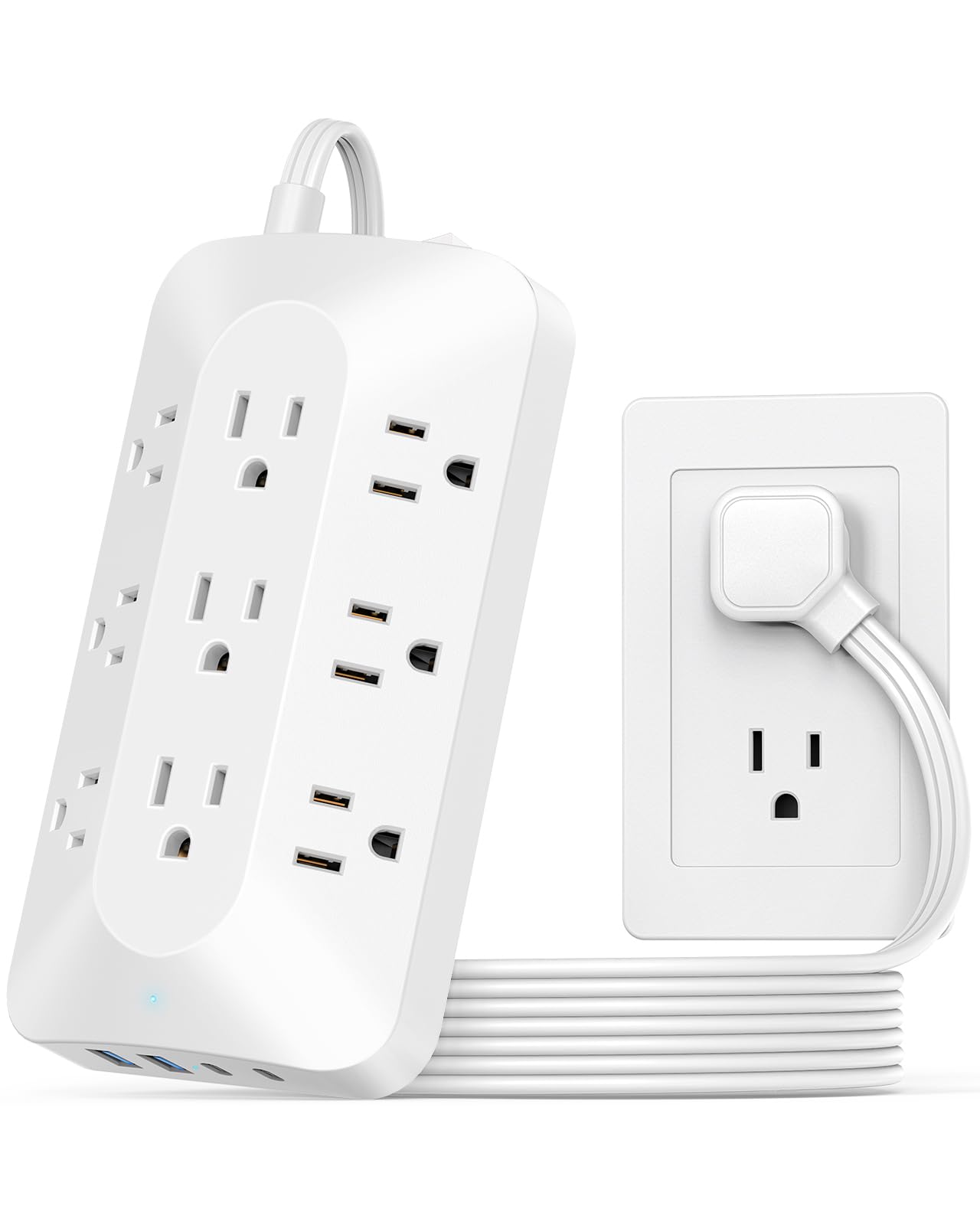 Flat Plug Power Strip, Ultra Thin Extension Cord 5ft, 9 Outlets with 4 USB (2 USB C), Multiple Outlet Extender Surge Protector for Home, Office, Dorm