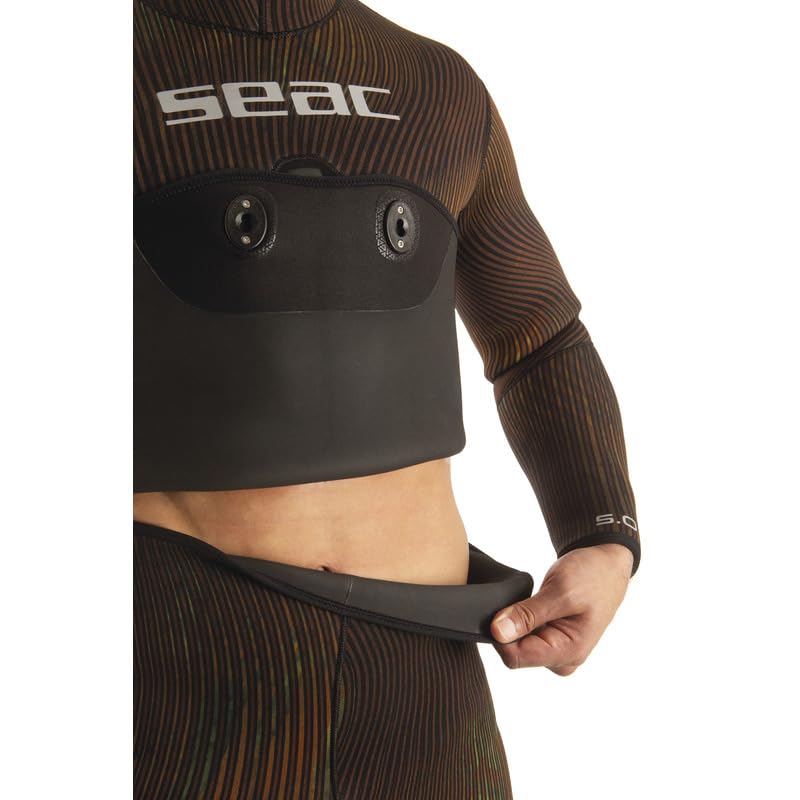 SEAC Alga, Giacca con Cappuccio da 3 mm e 5 mm per la Pesca Subacquea | Muta Umida in Due Pezzi in Neoprene Mimetico Spaccato Stretch
