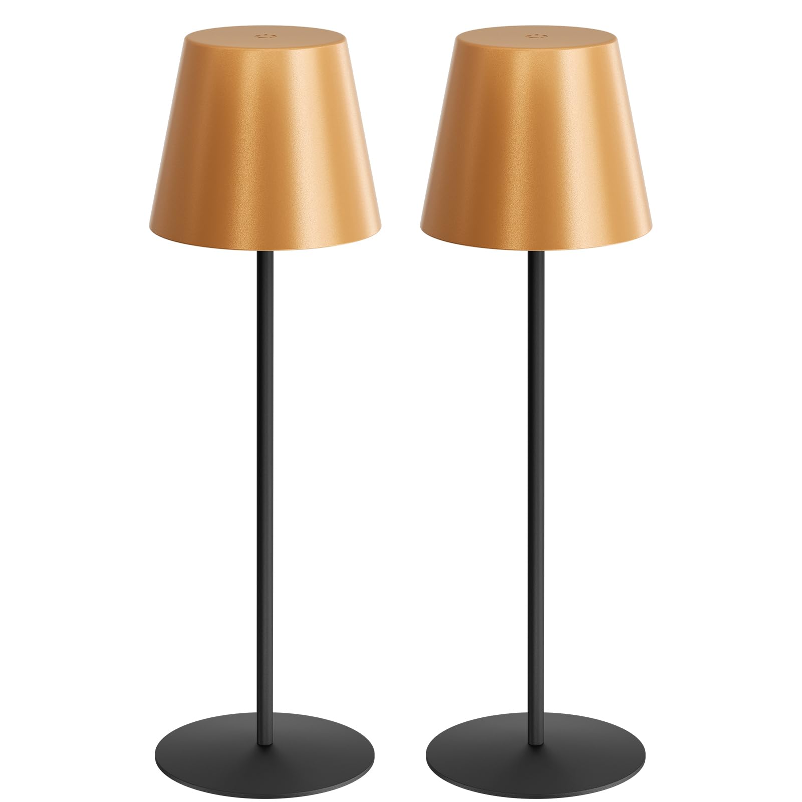 uuffoo 2 Pack Cordless Rechargeable Table Lamps Battery Operated Outdoor Table Lamps with 3 Colors Stepless Dimming, Desk Night Light for Restaurant, Patio, Bedroom, Bar (Gold+Black)