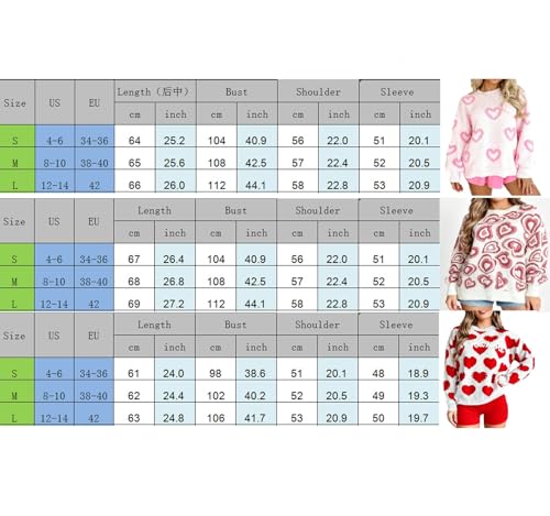 Image of Women's Cute Heart Sweater Love Print Valentine Romantic Knitted Top Casual Crewneck Long Sleeve Sweaters Pullover