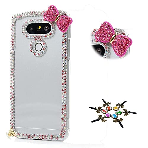 STENES Bling Phone Case Compatible with LG K52 Case - Stylish - 3D Handmade [Sparkle Series] Cute Bowknot Sparkly Diamond Rhinestone Design Cover Case - Pink