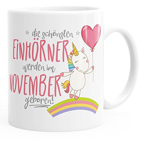 MoonWorks Tasse cadeau unie avec inscription en allemand "Die schönsten Einhörner werden im Janvier Geboren", Céramique, Licorne Novembre  blanc uni., Taille unique