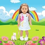 18 Inch Girl Doll Carrier Bag with Doll Clothes and Accessories,Including Dress, White Cloth Doll Shoes ,Doll Backpack, Sunglasses, Toy Lamb