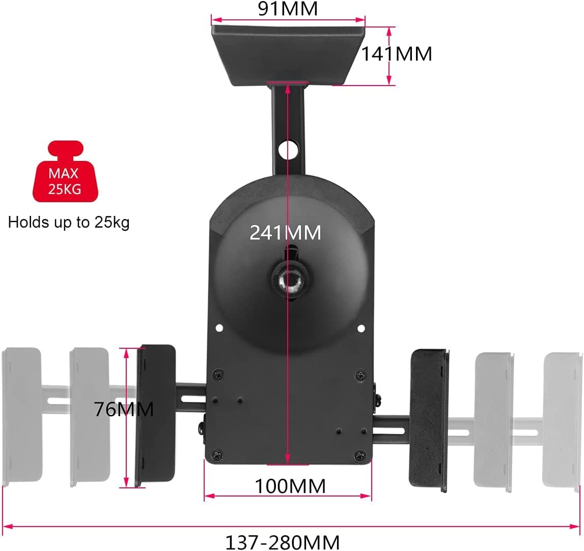 Suptek Lot de 2 supports muraux pour haut-parleurs surround - Support universel - Étagères pivotantes et inclinables jusqu'à 25 kg - Noir