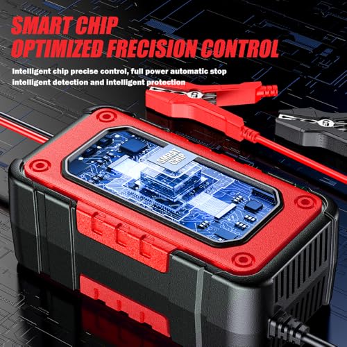 Image of AXVOLT Fully Automatic Battery Charger 7A 12V, Car Battery Charger & Maintainer- EU Plugfor Car, Motorcycle, Lawn Mower and More (Red)