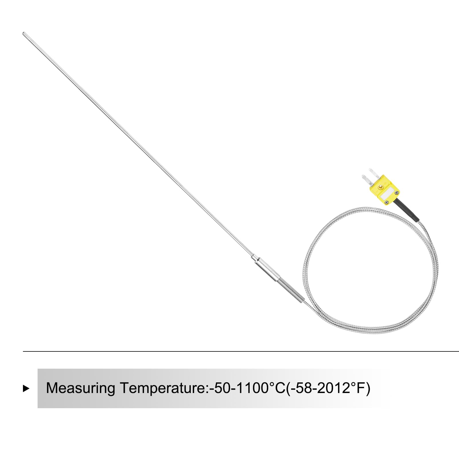 QUARKZMAN Termocoppia Tipo K con Connettore, 2x450mm Sonda Sensore di Temperatura -50 a 1100°C (-58 a 2012°F) in Acciaio Inossidabile 1000mm Lunghezza Cavo