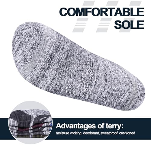 OUYJIA 5 Pairs Men's Socks, Breathable Cotton Work Socks, Moisture Wicking Terry Cushioned Hiking Socks for Men Pack, Size 10-13 - 3