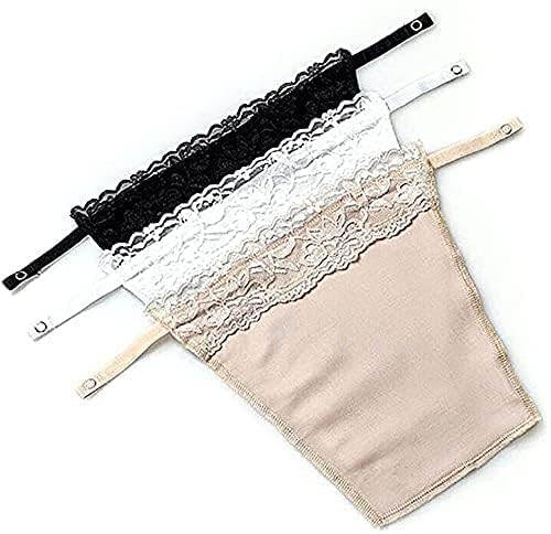 3 Pcs Clip-On Lace Camisole Insert for Women | Cleavage Cover-Up for Deep Neck Tops | Stylish High Neck Inner Slip for Bra – Cotton & Floral Lace (Black, Beige, White)-image-23