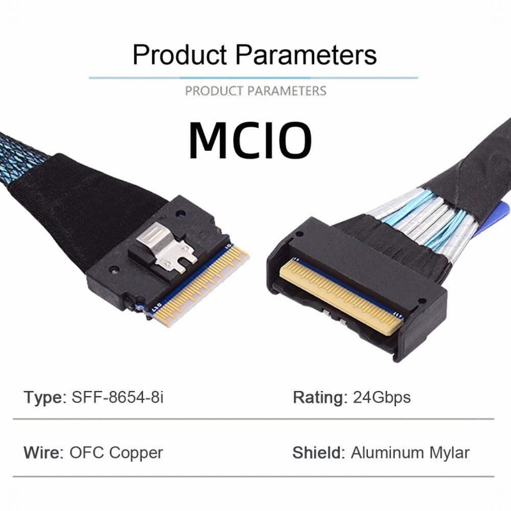 CY Cavo PCI-E 5.0 Mini Cool Edge IO MCIO PCI-E 8i 74Pin Maschio a Slimline SFF-8654 SAS 4.0 74Pin Maschio Extender Cable 50 cm