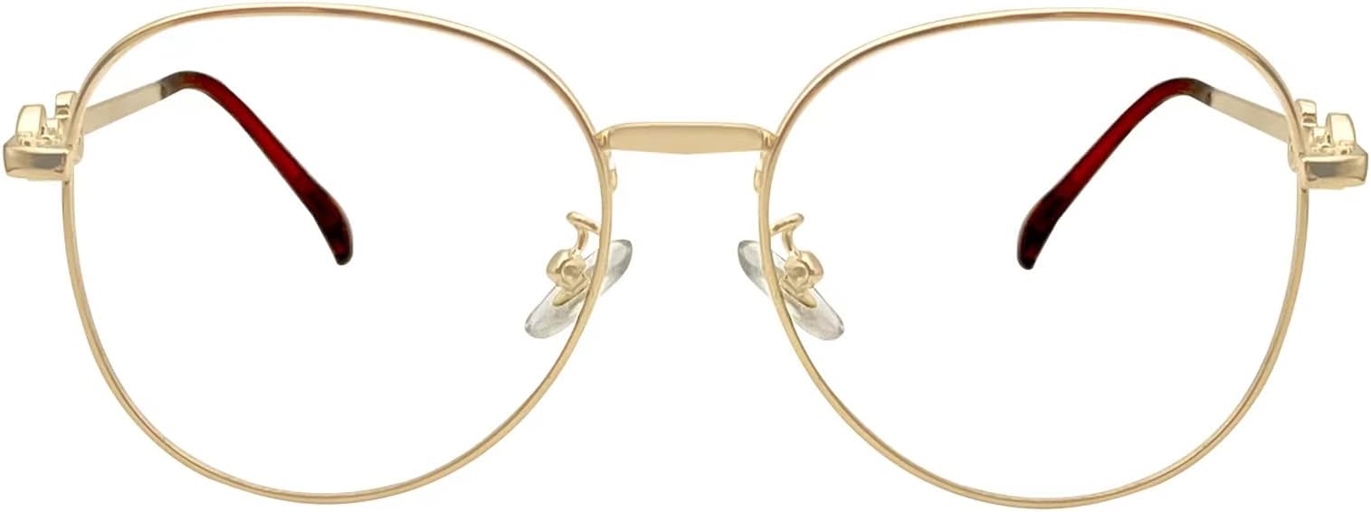 Oversized Metal Oval Reading Glasses for Women, Trendy Anti Blue Light Computer Readers, Filter UV Ray Lady Eyeglasses