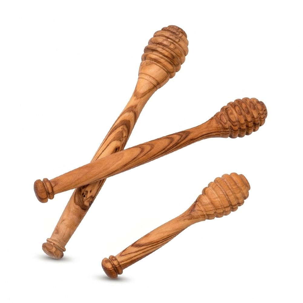 UDSKNV[KSL Honey Dipper Stick Olive Wooden-for Jars, Drizzle Stirrer for Tea, Coffee& Desserts 3 Sizes-Natural Wood Honey Stick
