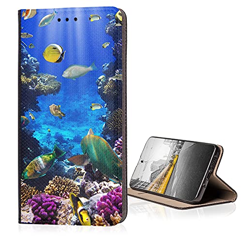 KX-Mobile Hülle für Motorola Moto E4 Plus Handyhülle Schutzhülle Klapphülle Smart Magnet mit Motiv 1520 Fische Riff