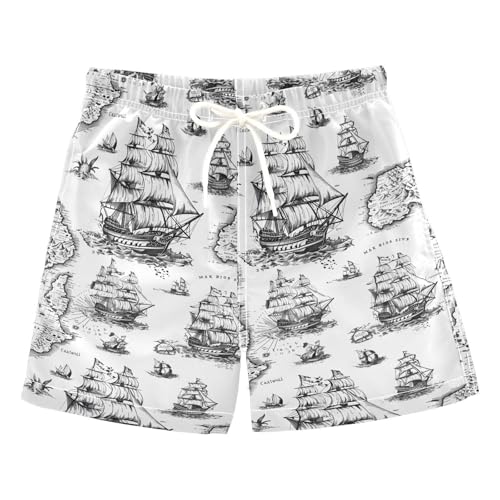 Vintage Sailboat Boys Swim Trunks Toddler Shorts Swimwear Boardshorts