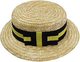 ST TRINIANS STRAW BOATER SCHOOL GIRL HAT SUMMER FANCY DRESS COSTUME ACCESSORY WITH BLACK/YELLOW BAND & BOW