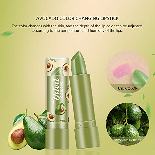 Ownest 3 Pcs Avocado Moisturizer Lipstick,Natural Avocado Extract Moisturizing Lipstick Magic Color Change Lipstick Waterproof Long Lasting Lip Balm Lip Care
