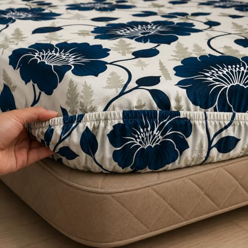 Image of 220 TC Glace-Cotton All Around Elastic Fitted Bedsheet, Elastic Fitted Bedsheet Single Size Bedsheet for Single Bed with 1 Pillow Cover, Size - 72 x 36 x 8 Inch Color