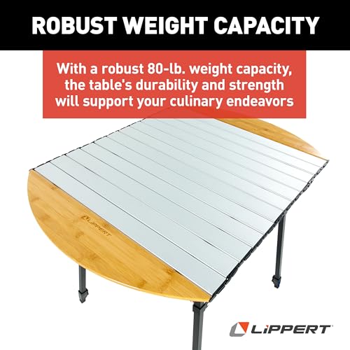 Image of Lippert Bamboo /Hammer Grey Roll Top Camping Table with Powder-Coated Aluminum Top /Frame, Durable Bamboo Edges, Foldable Design, Adjustable Legs, Lightweight Construction - 2023053727