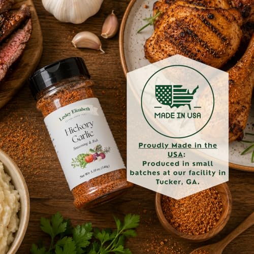 Image of Lesley Elizabeth Hickory & Garlic Rub - All-Purpose Smoky BBQ Seasoning | Gourmet Grill & Cooking Spice Blend for Chicken, Beef, Pork, Seafood & Vegetables