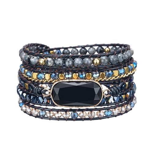 Image of Plumiss Women Boho Handmade Natural Stone Crystal Leather Bead Wrap Bracelets Collection