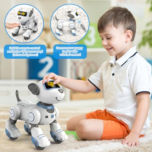 VATOS Roboter Hund Kinder Ferngesteuerter Spielzeug - Interaktiver Anfassen und Folgen Roboterhund mit 17 Funktionen, programmierbarer Tanz Musik RC Hund Roboter Spielzeug für Mädchen 3-12 Jahren