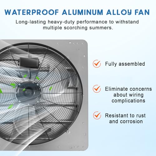 Ventilador de extracción para baños de 24 pulgadas, 3500 CFM, con persiana automática, montaje en pared, diseño industrial, construcción de aluminio, color plata miniatura 4