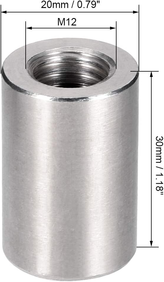 uxcell Round Connector Nuts, M12x30mm Height Sleeve Rod bar Stud Nut Stainless Steel 304, Pack of 10