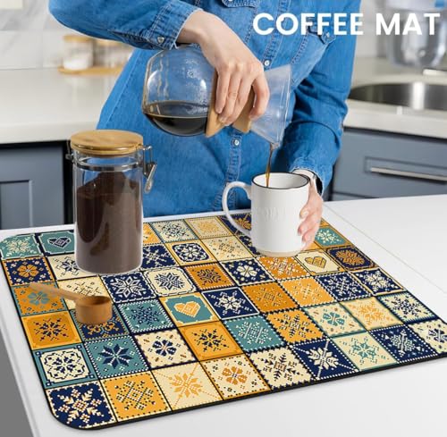 Image of HomeCloud Super Absorbent Dish Drying Mat for Kitchen Counter - Non-Slip, Heat-Resistant Rack Pad - Hides Stains, Ideal for Dishes, Coffee Maker & Kitchen Appliances (Multi Yellow, 50x40 cm)