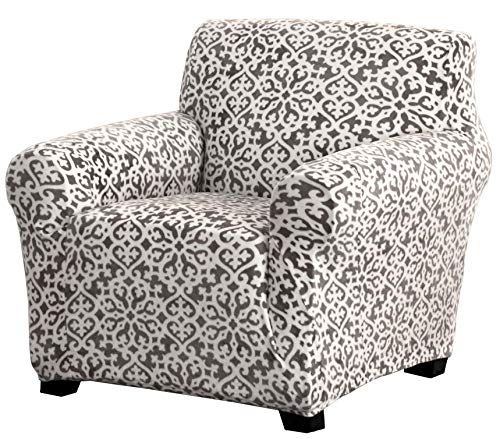 Velvet Plush Stretch Arm Chair Slipcover. Velvet Chair Furniture Protector, Soft Anti-Slip, High Stretch (Chair, Dark Grey – Snowflake)