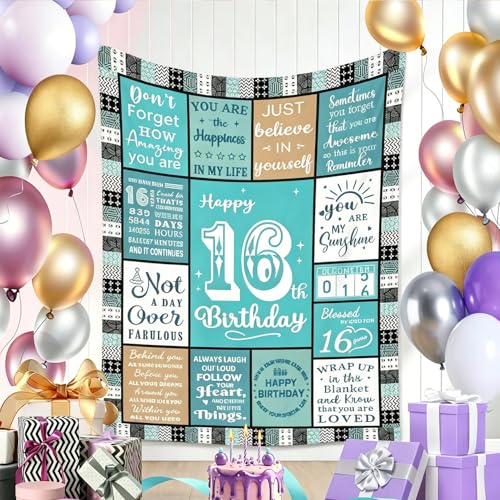 16th Birthday Gifts for Girls Boys 60"x59",Personalised 16 Years Old Birthday Blanket Gift for Her Him, Happy Girl Boy 16 Bday Decorations Throw Presents for Daughter Granddaughter Sister Friend - Image 2