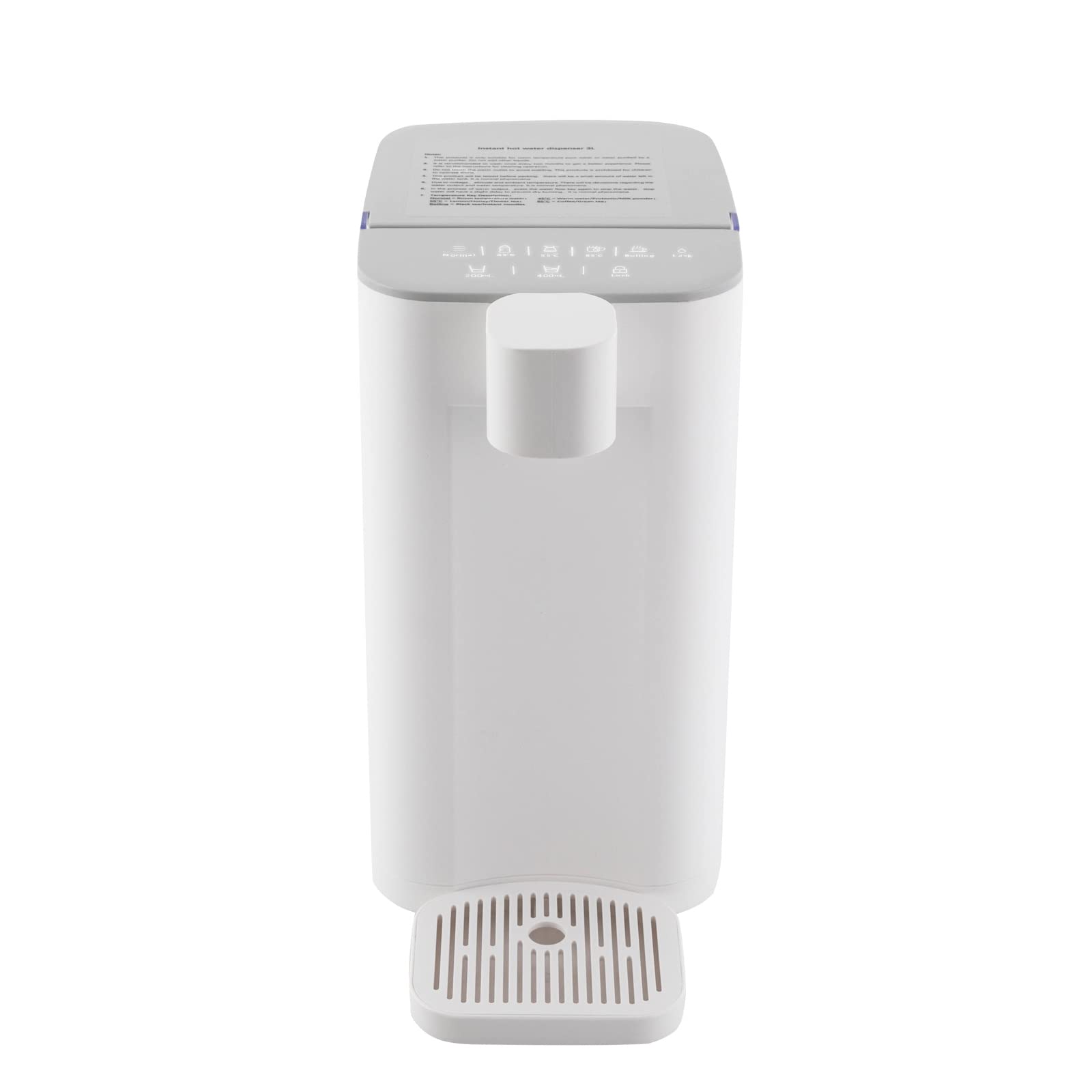 Distributeur instantané d'eau chaude 3L, bouilloire électrique 45 dB, distributeur d'eau chaude 5 options de température et 2 niveaux d'eau avec lumière, verrouillage sans danger pour les enfants