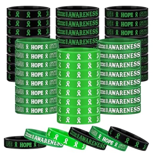 Sosation 60 Pcs Mental Health Awareness Bracelet Green Awareness Ribbon Silicone Bracelets with Inspirational Saying, 6 Styles
