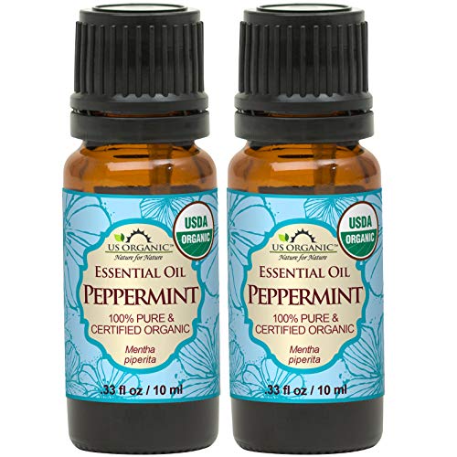 US Organic 100% Pure Peppermint Essential Oil - USDA Certified Organic - 10 ml Pack of 2 - w/Improved caps and droppers (More Size Variations Available)