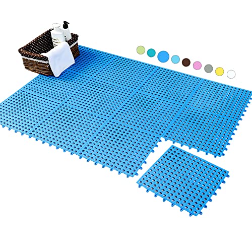 CS-HOME お風呂マット 滑り止め DIYカット 浴室内マット 快速排水 洗い場 お風呂 すのこ 転倒防止 介護用 (6PCS, ブルー)