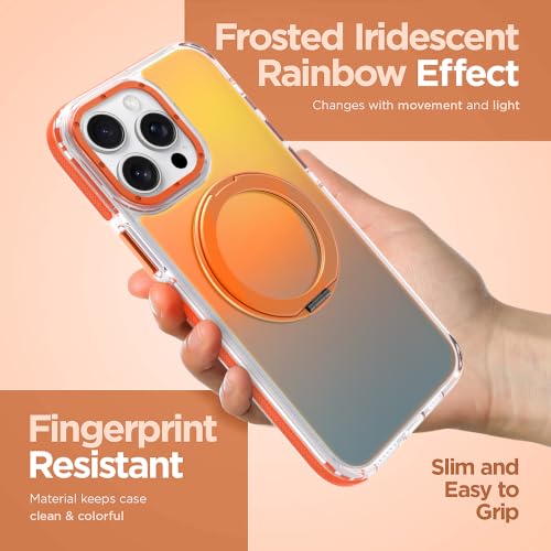 Image of Magnetic for iPhone 14 Pro Max Case with 360 Stand [Compatible with Magsafe] [Fluorescent Design] [1 Screen Protector] Slim Translucent Matte Case for iPhone 14 Pro Max 6.7 inch, Orange
