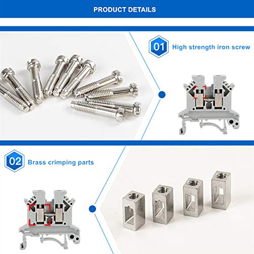 100 Pcs UK2.5B DIN Rail Terminal Block Screw Clamp Connector 690V 32A - Grey