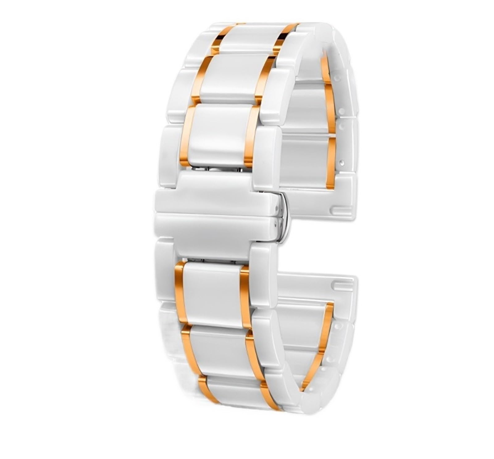 Correa de cerámica de liberación rápida para Reloj, Compatible con Relojes Inteligentes y de Cuarzo (Ancho de 22 mm, Oro Rosa Blanco D)