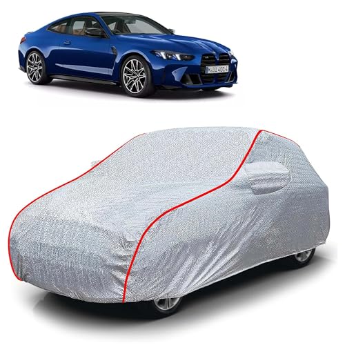 Image of Sulfar 100% Waterproof Car Body Cover Compatible with Mirror for BMW M4 (Triple Stitched, Full Bottom Elastic, Magic Silver with Red Piping)