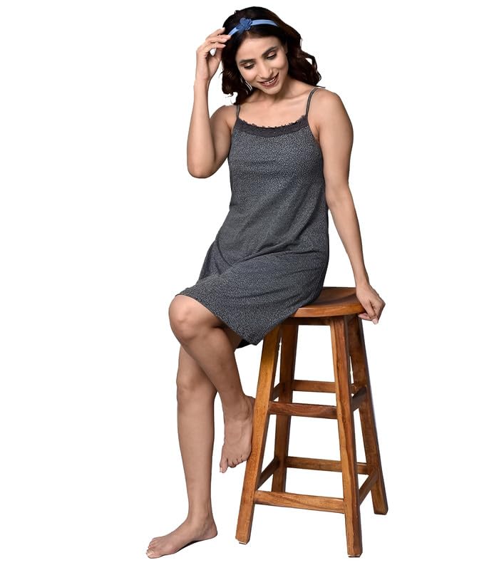 Image of Inner Sense Organic Cotton Nighty for Women Stylish I Above Knee Length Spaghetti with Scoop Neck Design I Adjustable Straps Camisole for Woman to Wear Solo or Layered