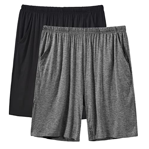 Image of JINSHI Men's Pajama Shorts Soft Comfortable Lightweight Elastic Drawstring Men Lounge Sleep Shorts with Pockets