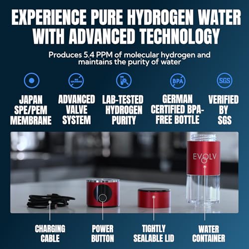 EVOLV Hydrogen Water Bottle Generator – SPE & PEM Water Ionizer 5.4PPM, Highest H2 Concentration – Portable 8oz Hydrogenated Water Bottle – Leak-Proof Hydrogen Water Machine, Easy to Use - Image 5