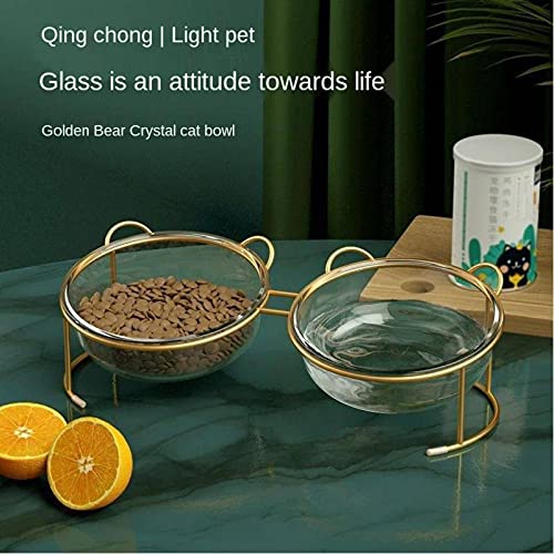 NC Kat glas dubbele kom Djungaarse hamster Crystal kat kom beschermende cervicale wervelkolom kat voedsel pot kat kom… - Image 3