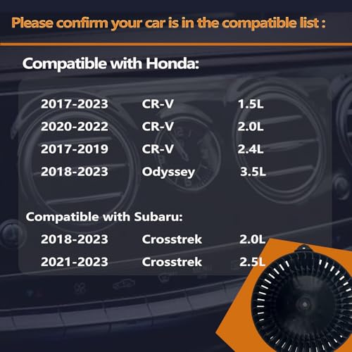 Image of HVAC A /C Heater Blower Motor Compatible with Honda CR-V 2017-2023, Odyssey & Subaru Crosstrek, Impreza 2017-2022, PM4818, 700333
